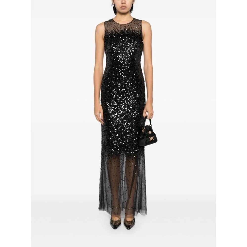 Sachin & Babi Womens Black Sequin Design Sleeveless Long Gown Dress Size 4